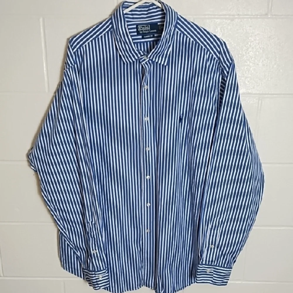 Classic Fit Polo Ralph Lauren Blue and White Striped Shirt Embroidered Polo Logl